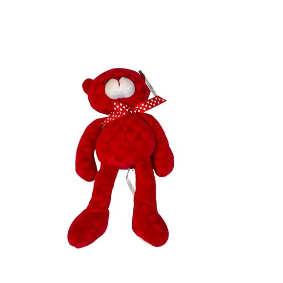 Ganz Red Teddy Bear Plush With Heart Pattern & Bowtie 11" Soft Polyester Plush V - Picture 2 of 9